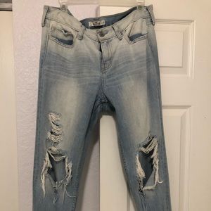 Distressed boyfriend jeans by Hollister.